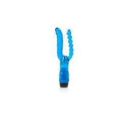   CRYSTALESSENCE DUAL PENETRATOR VIBRATOR WITH PLIABLE PENIS AND ANAL BEADS 5 INCH BLUE 